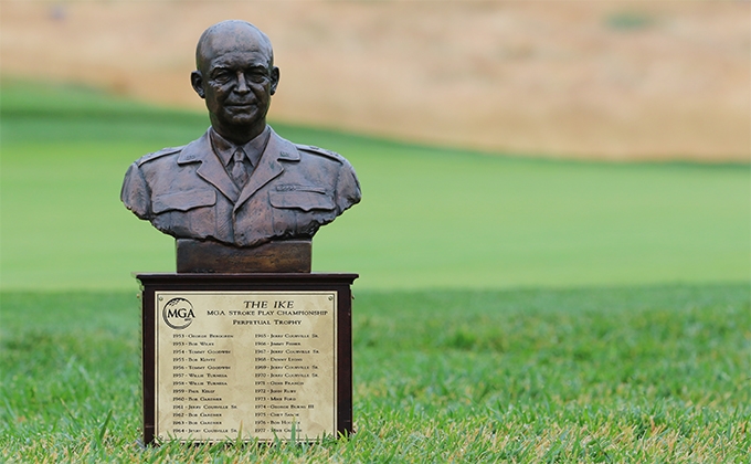 Ike trophy sitting on grass