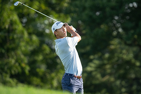 Jack Chung watches his shot during the Semi-finals round of the 122nd Met Amateur Championship that was played August 1-4, 2024 at Somerset Hills Golf Cub located in Bernardsville, N.J.