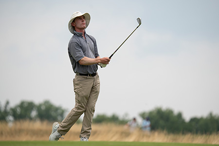 Matthew Lowe plays his shot during the Quarterfinals round of the 122nd Met Amateur Championship that was played August 1-4, 2024 at Somerset Hills Golf Cub located in Bernardsville, N.J.