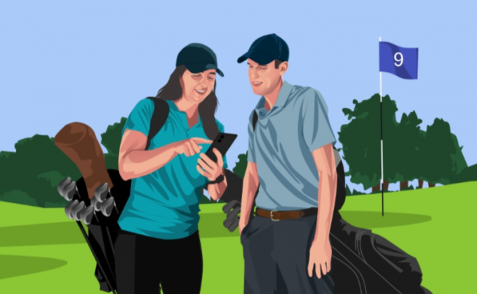 cartoon of two people playing golf