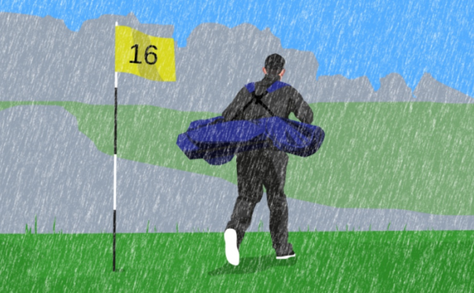 cartoon of player in the rain